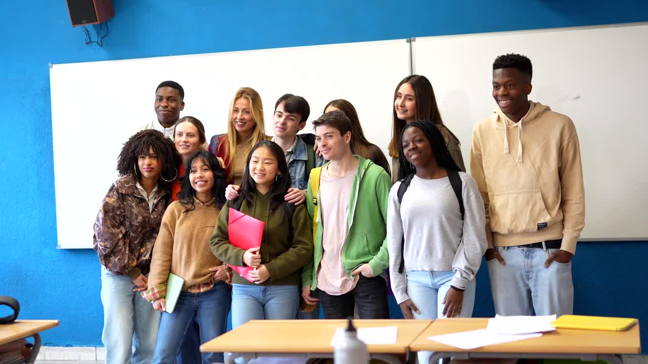 Group of diverse students in a classroom