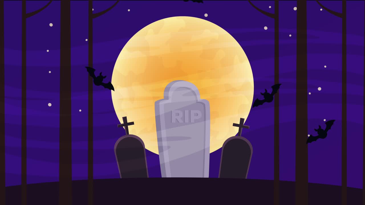 밤에 묘지와 함께 해피 할로윈 애니메이션 장면