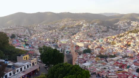 AERIAL:-Guanajuato-City-and-The-Pipila,-Mexico