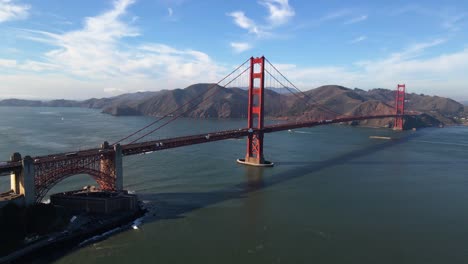 aerial view of the golden gate bridge, in california - rising, pan, drone shot