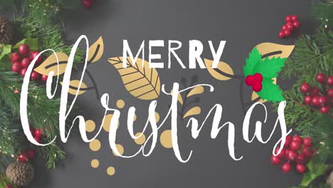 Animation-of-merry-christmas-text-over-christmas-decorations