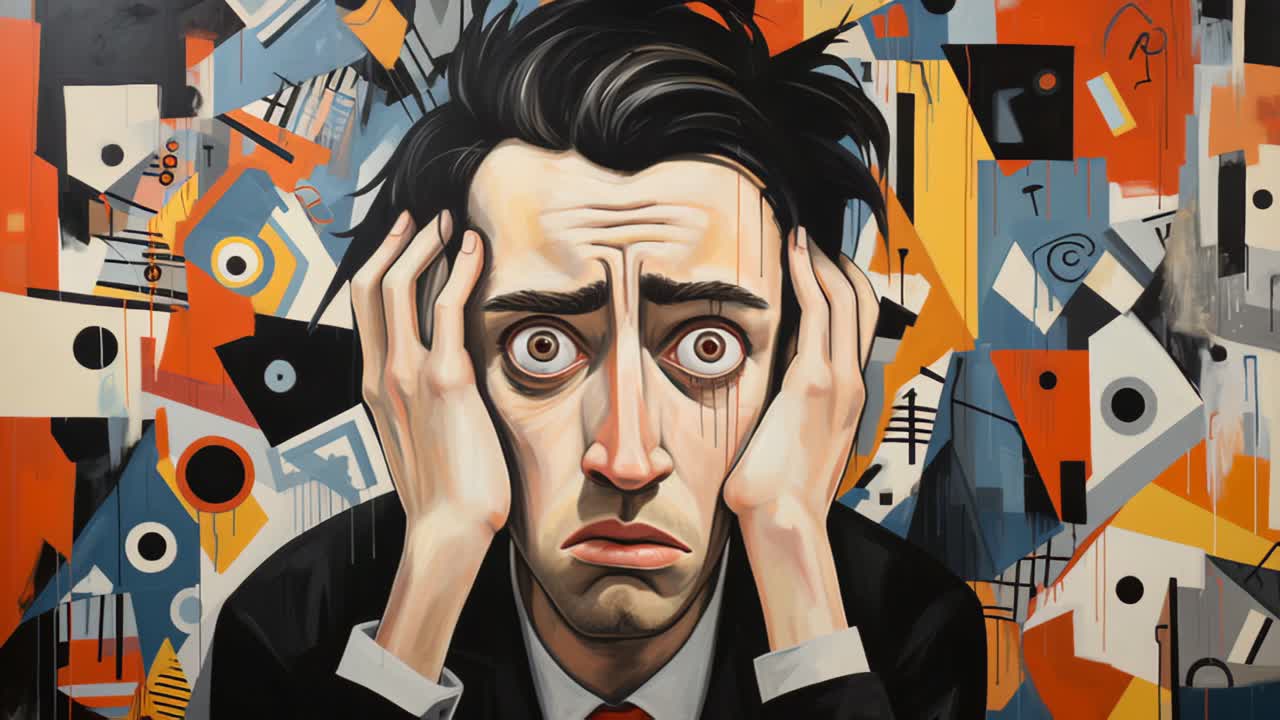 Despair in elegance man in suit head in hands