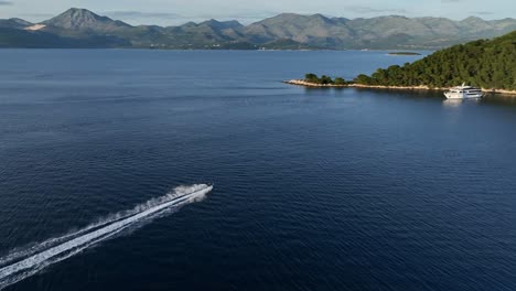 aerial view of speedboat exploring kornati national park archipelago in croatia