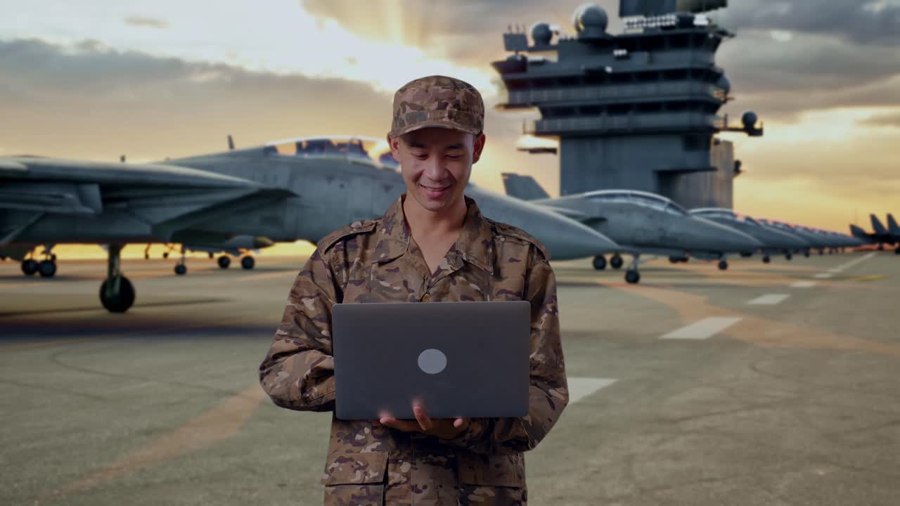 Military Personnel Working on Aircraft Carrier