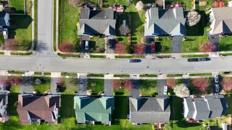 a top-side track view of a road from a residential area in usa