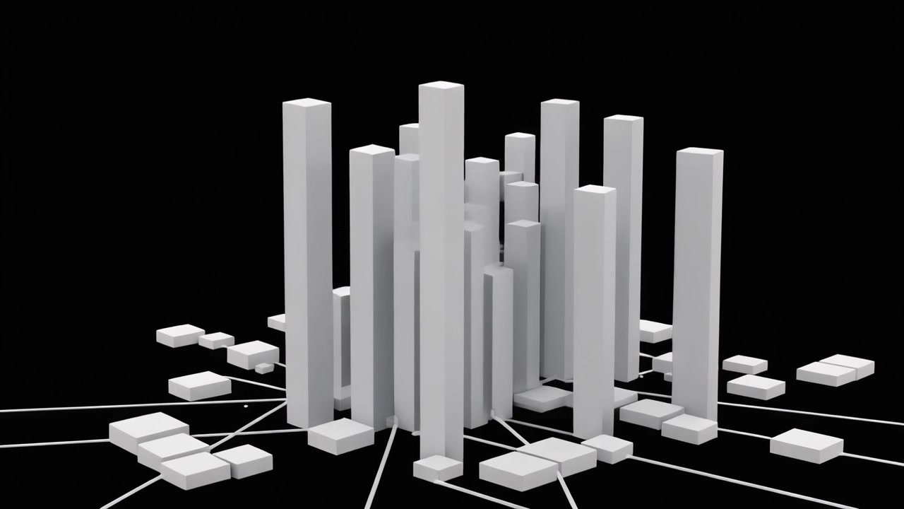 3D Bar Graph Growing and Connecting on Black Background