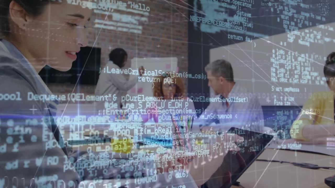 사무실에서 다양한 비즈니스 사람들에 대한 데이터 처리의 애니메이션