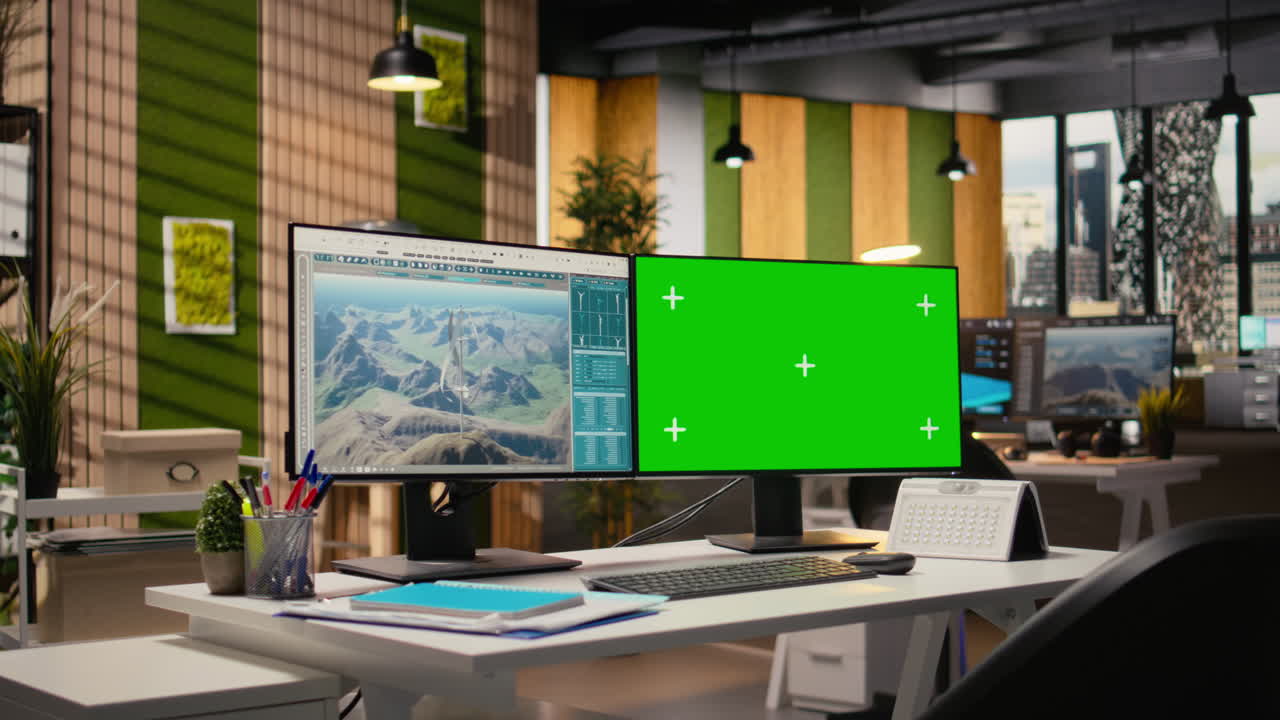 Design CAD futuristico di turbina eolica verticale su schermo PC isolato