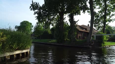 dutch canals over the giethoorn village in the netherlands