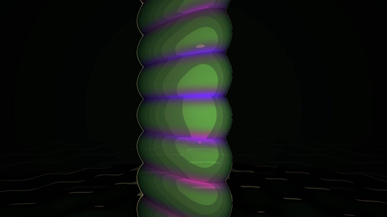 Abstract Pulsing Light Column Over Dark Wavy Surface