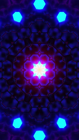 blue and purple light pattern with star. kaleidoscope vj loop vertical