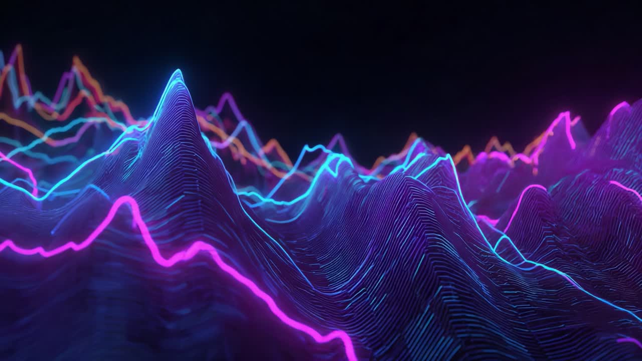 Dynamic Waves of Light: A Visual Symphony of Colorful Peaks and Ethereal Lines Capturing the Essence of Energy Flow and Movement in a Digital Landscape