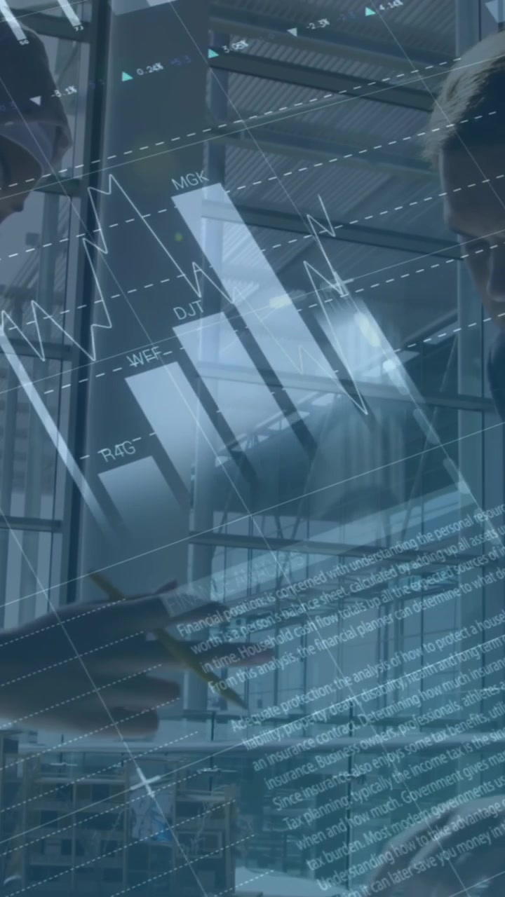Animation of data processing over diverse business people talking