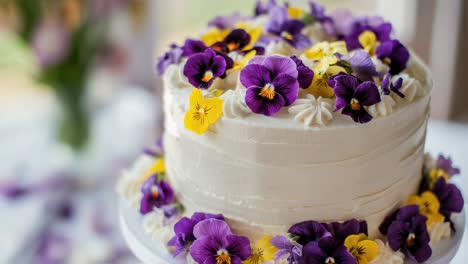 beautiful two-tiered cake with pansies