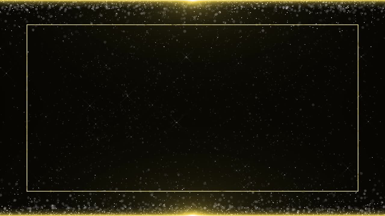Elegant golden frame made of glowing particles creates shimmering border effect on dark backdrop for