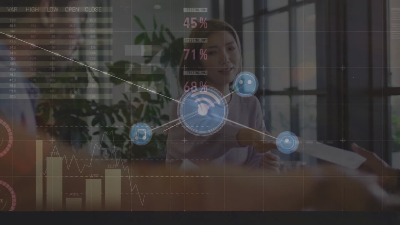 Animation of network of connections over caucasian man in warehouse