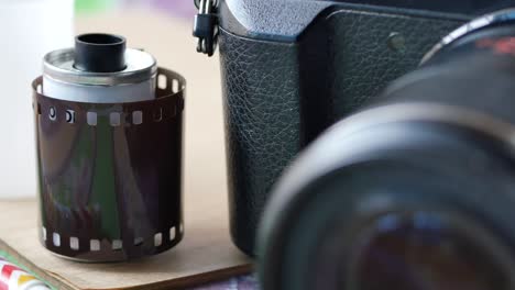 loading 35mm film into a vintage camera