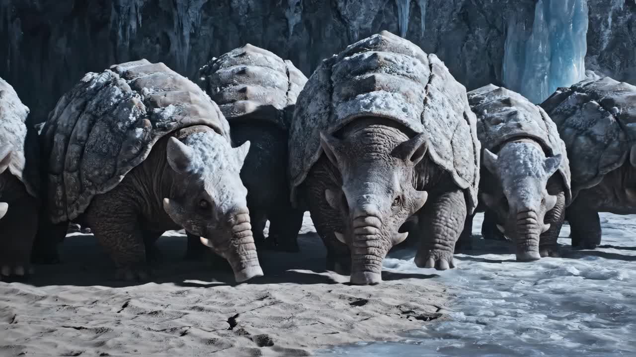 Ice Mammoths in a Frozen Landscape