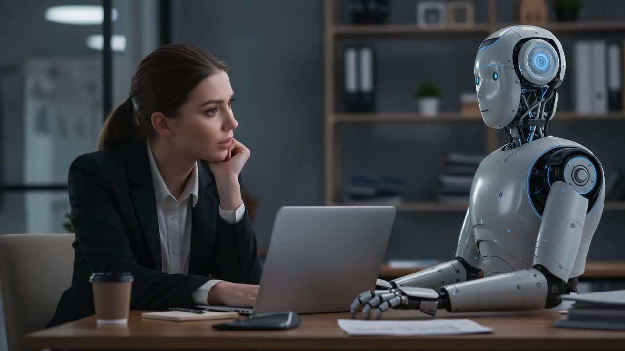 A Thought-Provoking Encounter Between Human and Robot: Exploring the Depths of Artificial Intelligence and Workplace Interaction in a Modern Setting