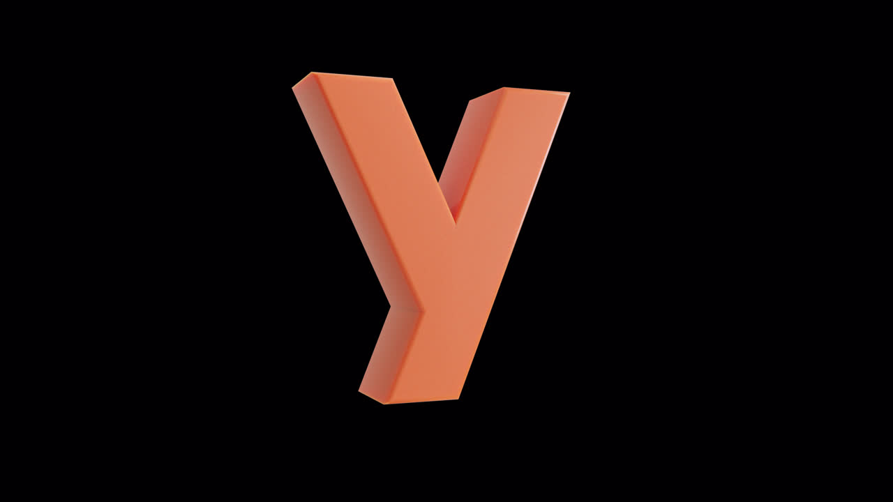 3D Orange Letter Y Rotating on Black Background