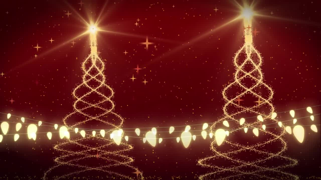 크리스마스 트리, 요정 조명 및 은 배경에 내리는 눈의 애니메이션