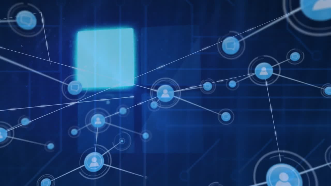 animación de la red de conexiones con iconos y carga de datos