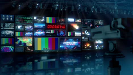 tv broadcast news studio video control room screens - loop 4k