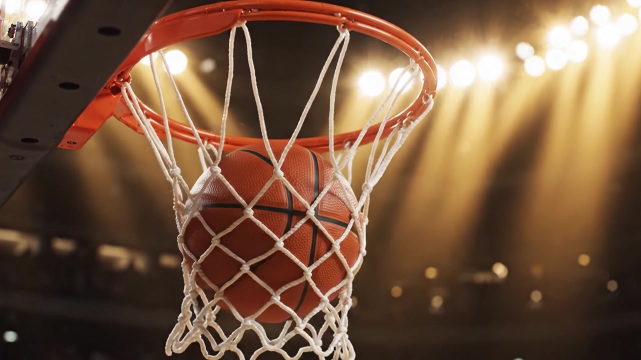 Cautivadoras tomas de un aro de baloncesto: Una mirada íntima al equipo icónico que define el juego, mostrando la red y el ambiente de fondo.