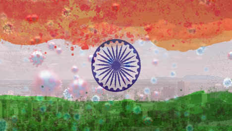 Composition-of-covid-19-cells-over-indian-flag