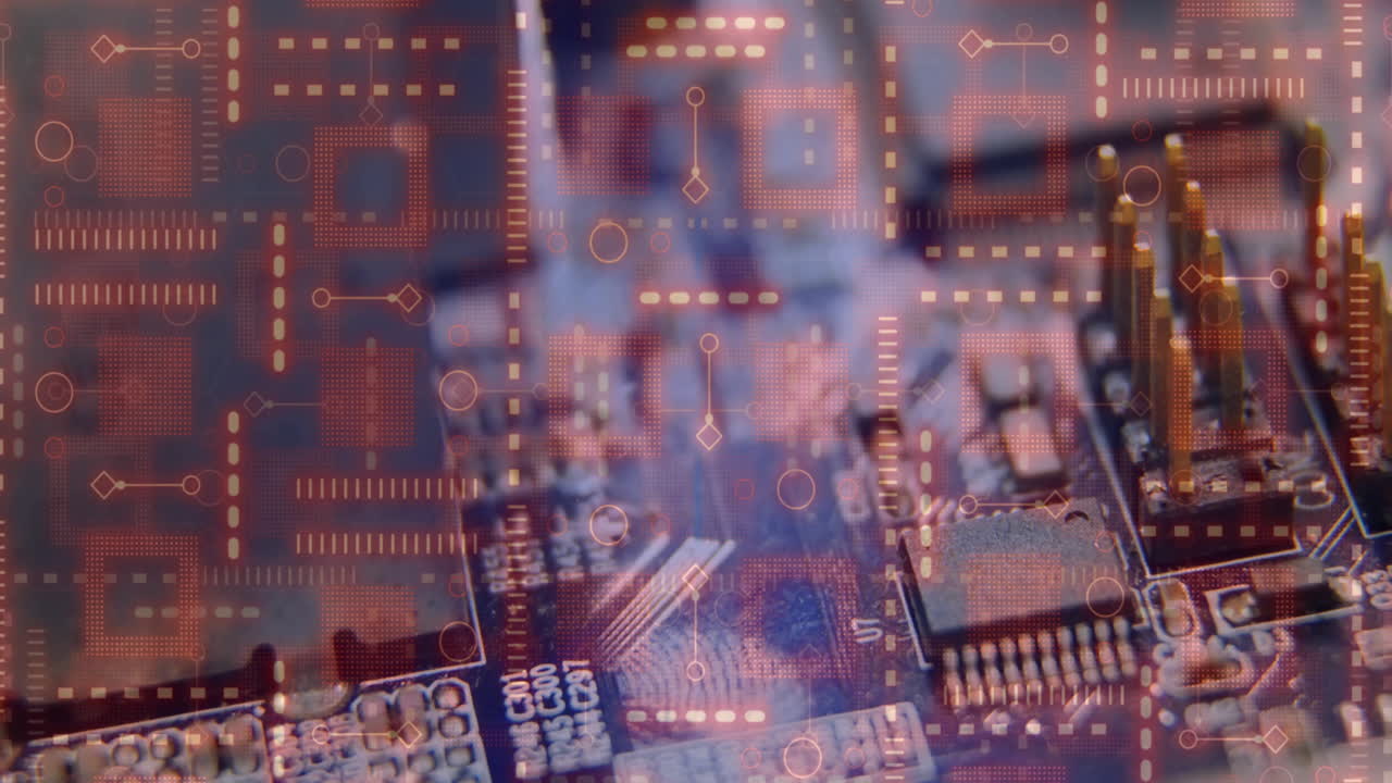 animación del procesamiento de datos digitales a través de una placa de circuitos informáticos