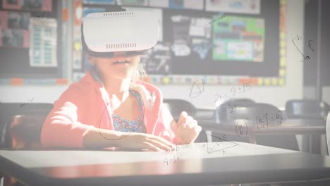 Animation-of-mathematical-formulas-over-schoolgirl-using-vr-headset