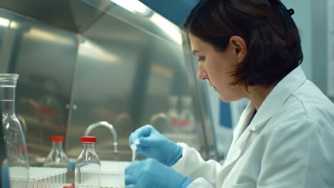 a researcher in a laboratory skillfully handles glass vials and pipettes, demonstrating precise techniques for sample analysis and experimentation.