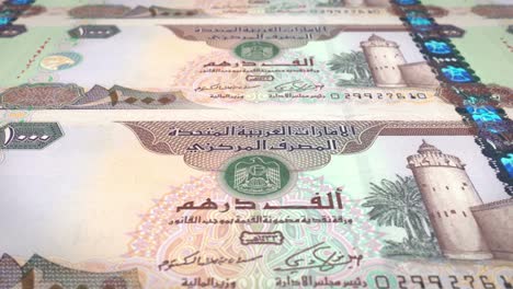 billetes de mil dirhams árabes rodando en la pantalla, dinero en efectivo, bucle