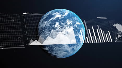 Animación-Del-Procesamiento-De-Datos-Financieros-Sobre-El-Mundo-Sobre-Fondo-Negro