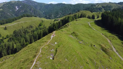 beautiful aerial panorama footage of green mountains in austria, alps