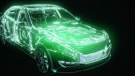 animación holográfica de un modelo de coche 3d con motor