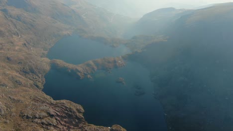4k aerial drone footage over the first two lagoons of pichgacocha from ambo, huanuco, peru in the andes mountains