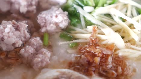 Minced-Pork-Congee,-Close-Up