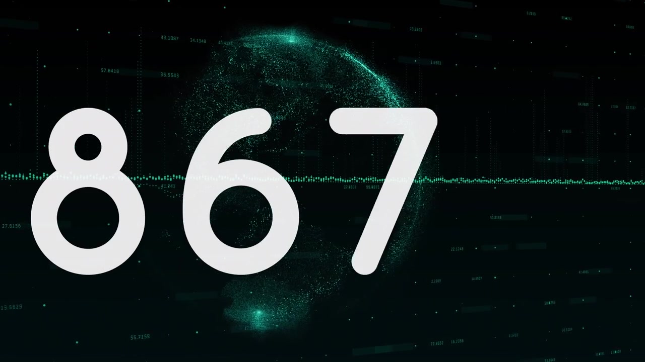 Animation of numbers and data processing on black background