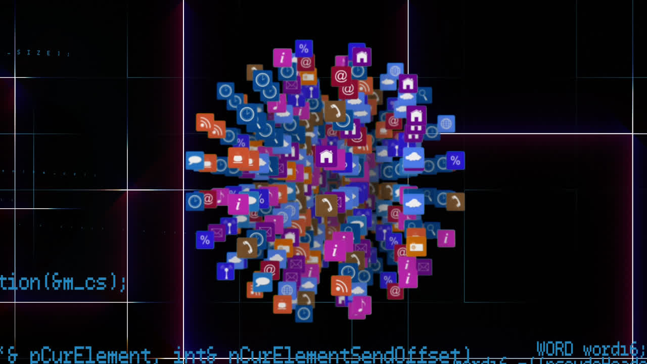 Internet icons and symbols shaped into a globe