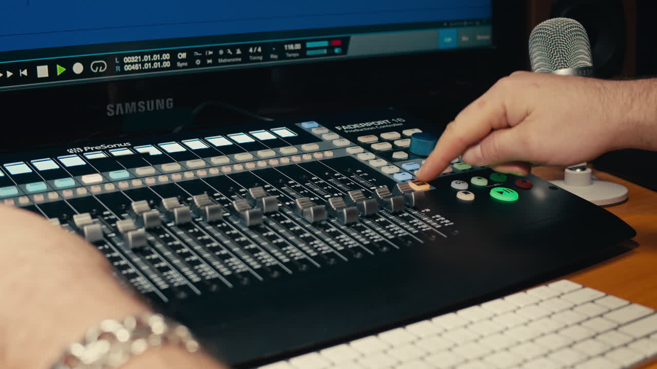 ingeniero de sonido en estudio haciendo música, dj popular asiático trabajando en estudio de radiodifusión o productor de música trabajando en studio de grabación, sala de ensayo, producción de audio.