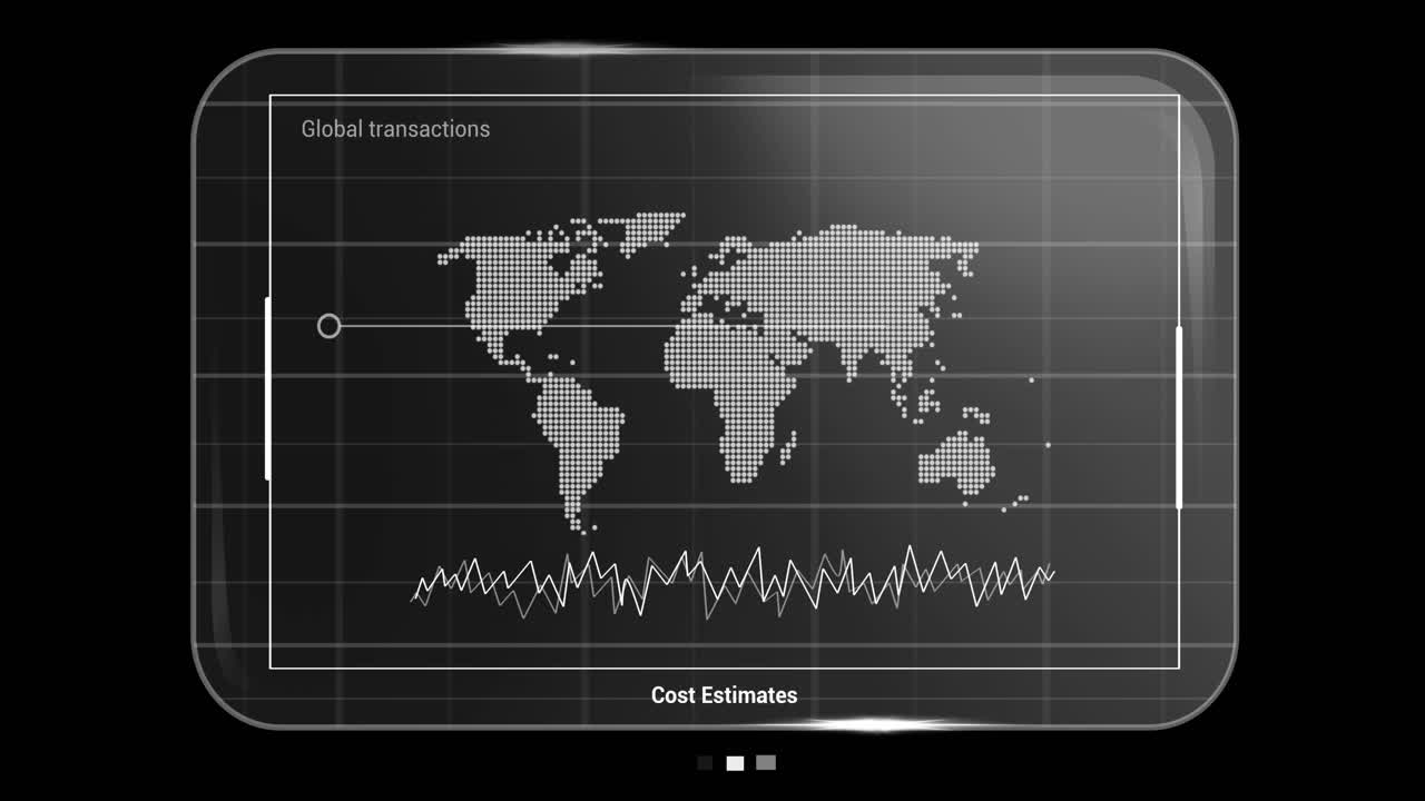 Animation of data processing on screen over black background