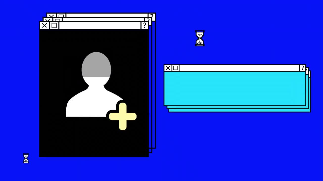 animación de varias ventanas sobre fondo azul