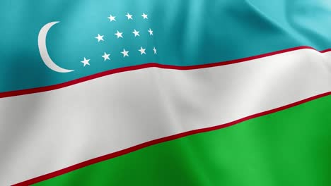 waving flag of uzbekistan animation, blue, white, green stripes with crescent and stars, national symbol