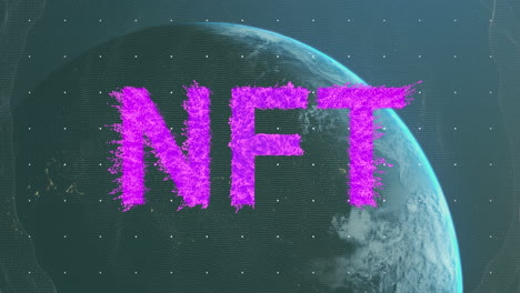 animación de texto nft sobre globo y sol en fondo negro