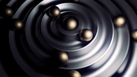 abstract metallic circles with golden spheres