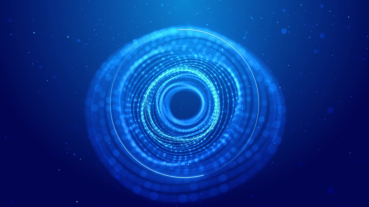 Futuristic blue ring vortex background luminous circular layers soft bokeh particles technology
