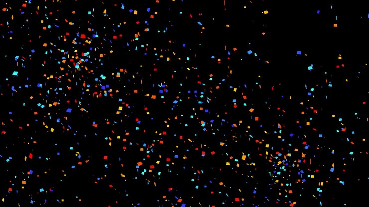 Tre esplosioni di coriandoli colorati con sfondo a canale alpha matte