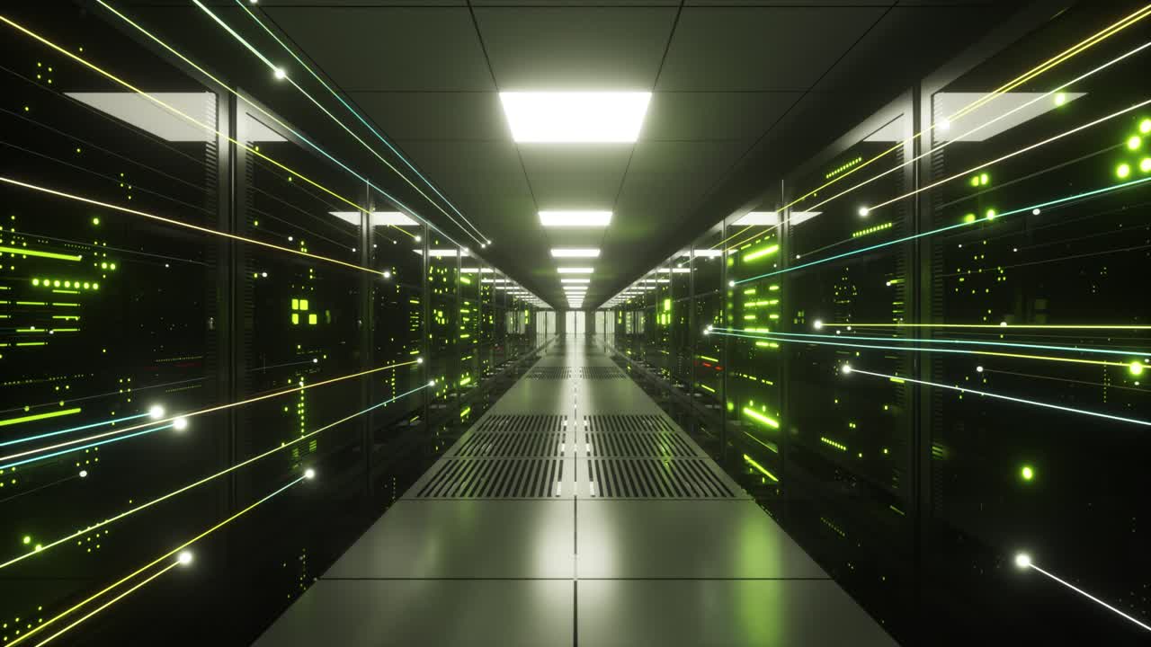 Modern Data Center with Glowing Network Connections