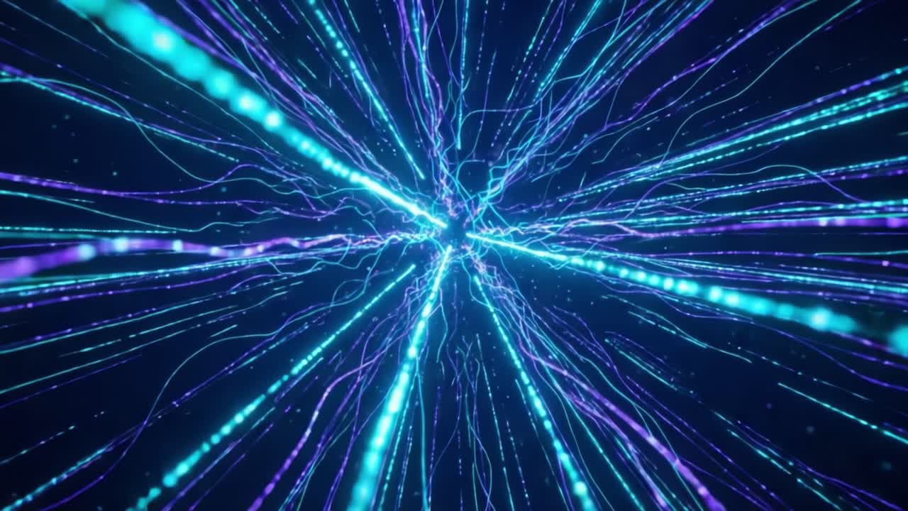 An Explosion of Vibrant Light and Color: A Hypnotic Journey Through Dynamic Particle Streams in a Cosmic Digital Landscape
